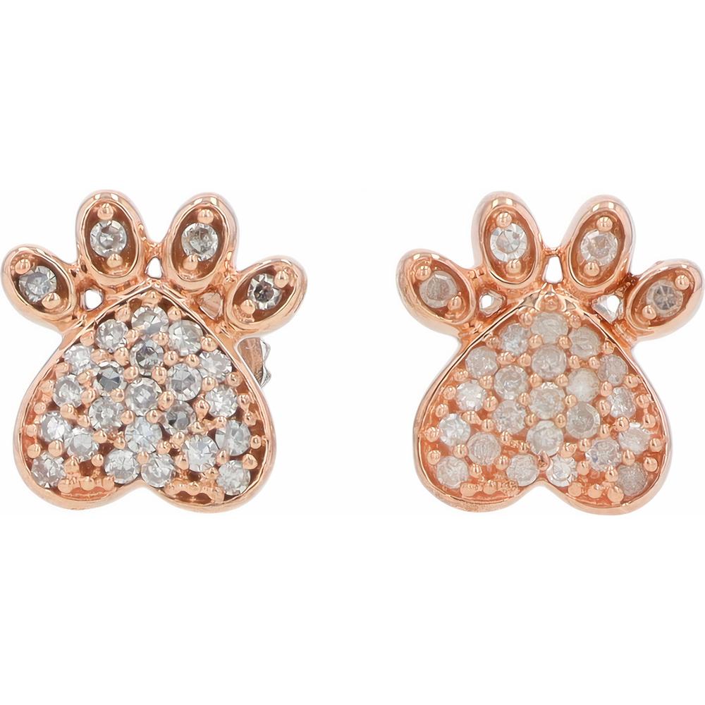 10K Rose Gold Diamond Paw Print Stud Earrings - 0.15 Carat Total Weight