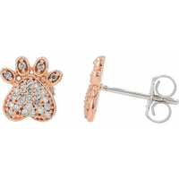 10K Rose Gold Diamond Paw Print Stud Earrings - 0.15 Carat Total Weight