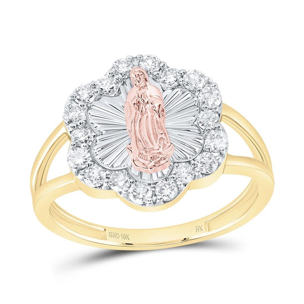 10K Rose Gold Diamond Virgin Mary Ring - 1/2 Carat Total Diamond Weight