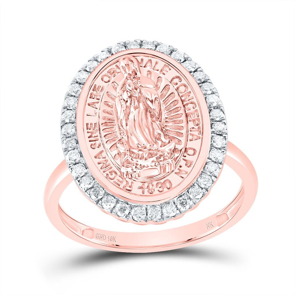 10K Rose Gold Diamond Virgin Mary Ring - 1/3 Carat Total Diamond Weight