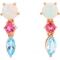 10K Rose Gold Drop Earrings with Created Opal, Pink Tourmaline, and Blue Topaz