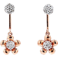 10K Rose Gold Drop Earrings with Floral Motif and Pavé Set Round Diamonds - 0.20 Carat Total Diamond Weight