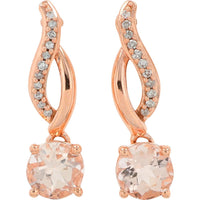 10K Rose Gold Drop Earrings with Round Morganite and Diamond Accents - 0.06 Carat Total Diamond Weight