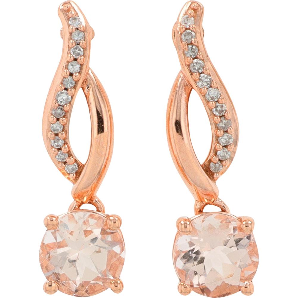 10K Rose Gold Drop Earrings with Round Morganite and Diamond Accents - 0.06 Carat Total Diamond Weight
