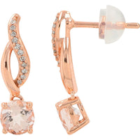10K Rose Gold Drop Earrings with Round Morganite and Diamond Accents - 0.06 Carat Total Diamond Weight