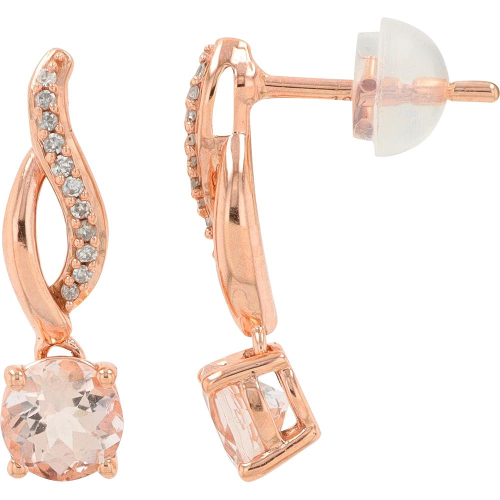 10K Rose Gold Drop Earrings with Round Morganite and Diamond Accents - 0.06 Carat Total Diamond Weight