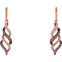 10K Rose Gold Drop Earrings with Twisted Design and 0.25 Carats Total Diamond Weight