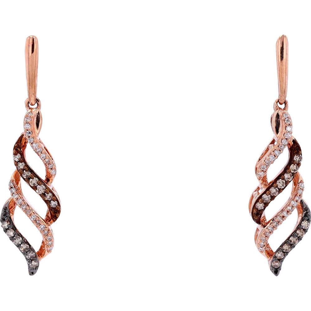 10K Rose Gold Drop Earrings with Twisted Design and 0.25 Carats Total Diamond Weight
