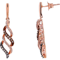 10K Rose Gold Drop Earrings with Twisted Design and 0.25 Carats Total Diamond Weight