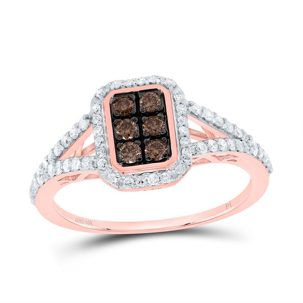 10K Rose Gold Emerald Brown and White Diamond Ring - 1/2 Carat Total Gemstone Weight