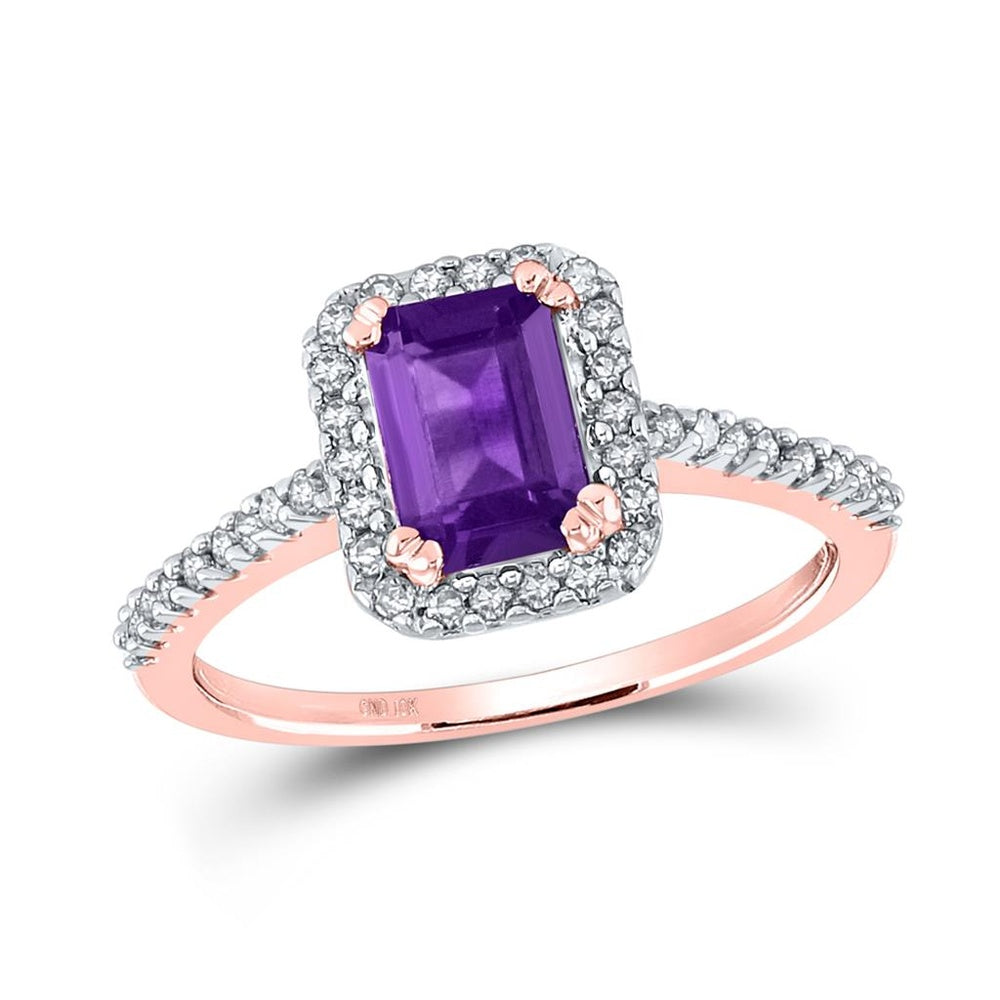 10K Rose Gold Emerald Diamond Ring - 1 Carat Total Gemstone Weight