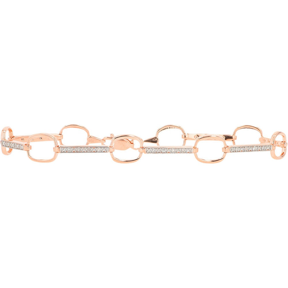 10K Rose Gold Fancy Link Bracelet with Pave-Set Round Diamonds - 0.15 Carat Total Diamond Weight