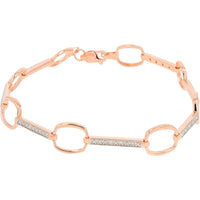 10K Rose Gold Fancy Link Bracelet with Pave-Set Round Diamonds - 0.15 Carat Total Diamond Weight