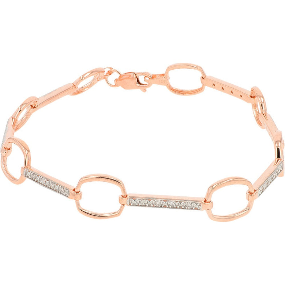 10K Rose Gold Fancy Link Bracelet with Pave-Set Round Diamonds - 0.15 Carat Total Diamond Weight