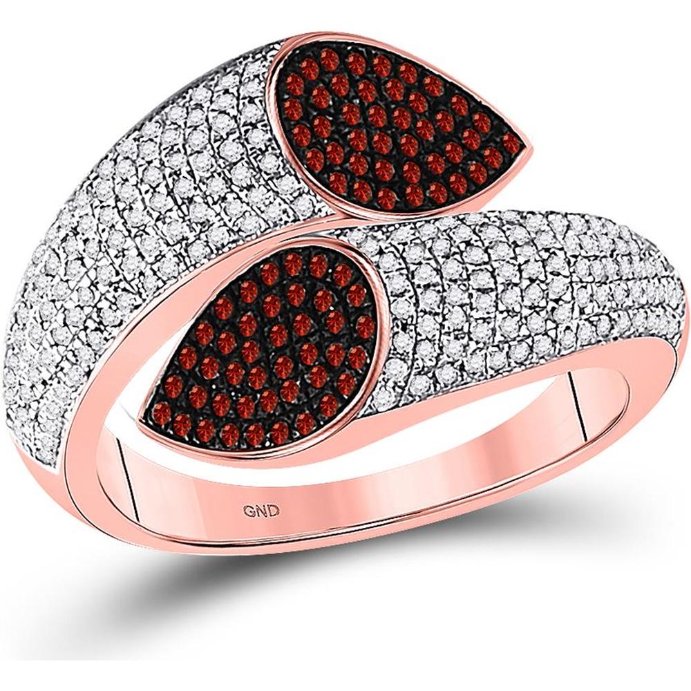 10K Rose Gold Fashion Ring with Round Red and White Diamonds - 3/4 Carat Total Diamond Weight