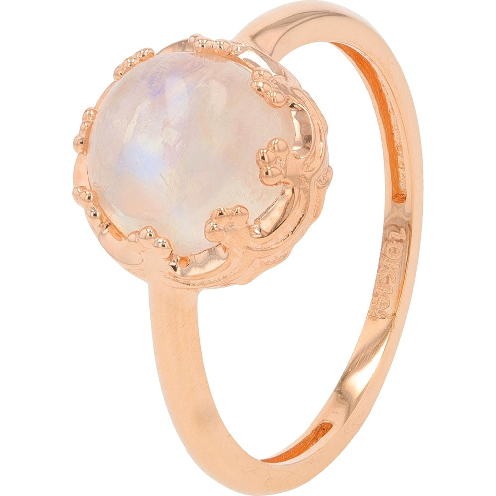 10K Rose Gold Free Form Ring with Bezel-Set Round Moonstone Cabochon and Milgrain Detailing