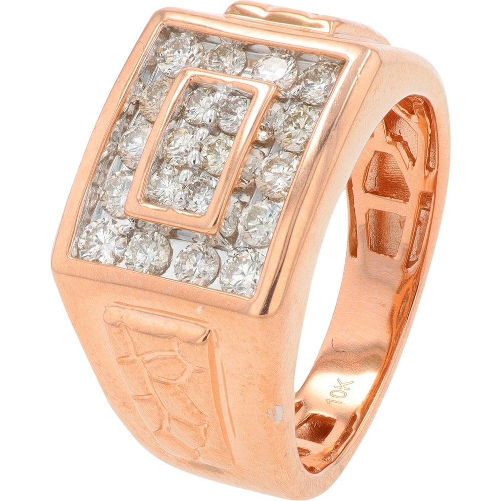 10K Rose Gold Geometric Cluster Ring with 1 Carat Total Weight of Round Diamonds