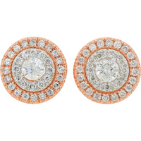 10K Rose Gold Halo Diamond Earrings with Milgrain Detail - 1.00 Carats Total Diamond Weight