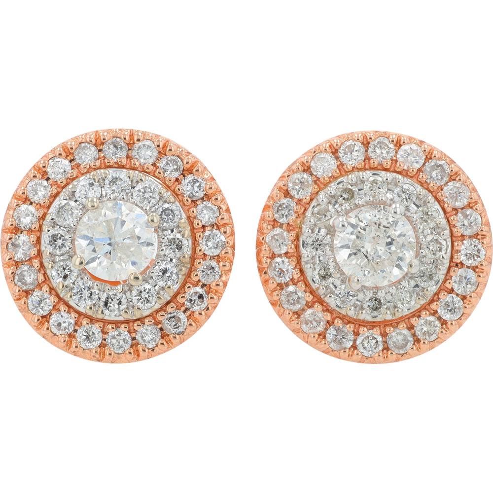 10K Rose Gold Halo Diamond Earrings with Milgrain Detail - 1.00 Carats Total Diamond Weight