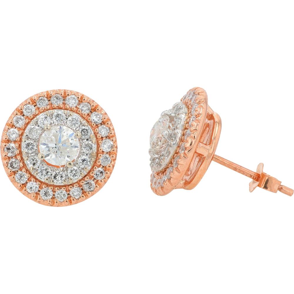 10K Rose Gold Halo Diamond Earrings with Milgrain Detail - 1.00 Carats Total Diamond Weight