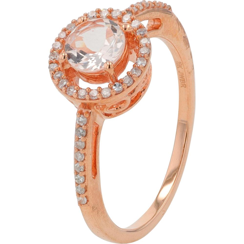 10K Rose Gold Halo Ring with 0.50 Carat Round Morganite and 0.20 Carats Diamond Accents