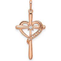 10K Rose Gold Heart Cross Pendant with Diamond - 0.15 Carat Total Diamond Weight by Oro Pregiato