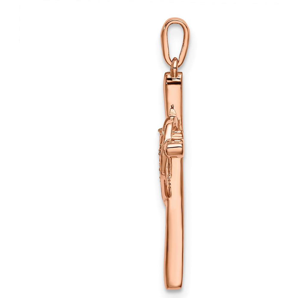 10K Rose Gold Heart Cross Pendant with Diamond - 0.15 Carat Total Diamond Weight by Oro Pregiato