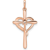 10K Rose Gold Heart Cross Pendant with Diamond - 0.15 Carat Total Diamond Weight by Oro Pregiato