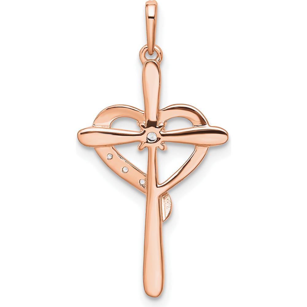 10K Rose Gold Heart Cross Pendant with Diamond - 0.15 Carat Total Diamond Weight by Oro Pregiato