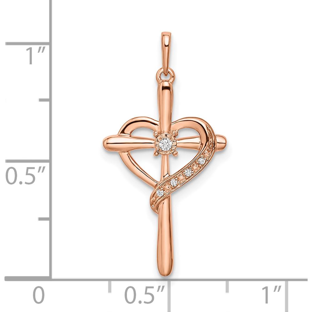 10K Rose Gold Heart Cross Pendant with Diamond - 0.15 Carat Total Diamond Weight by Oro Pregiato