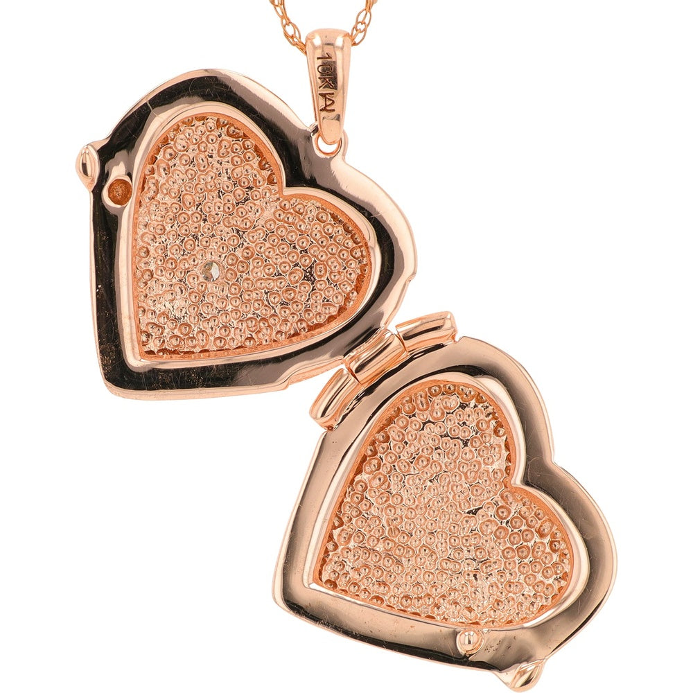10K Rose Gold Heart Locket Pendant with Bezel-Set Round Diamond - 0.02 Carat Total Diamond Weight