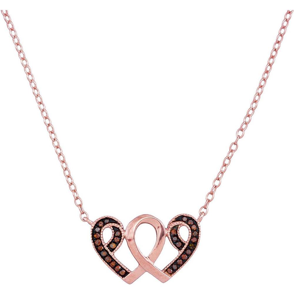10K Rose Gold Heart Necklace with Pave-Set Round Red Diamonds - 0.10 Carat Total Diamond Weight