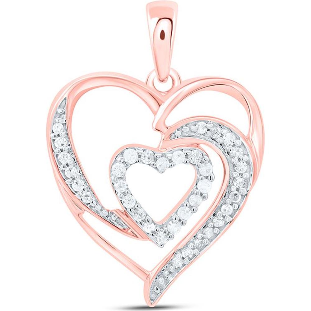 10K Rose Gold Heart Pendant Necklace with Prong-Set Round Diamonds - 1/6 Carat Total Diamond Weight