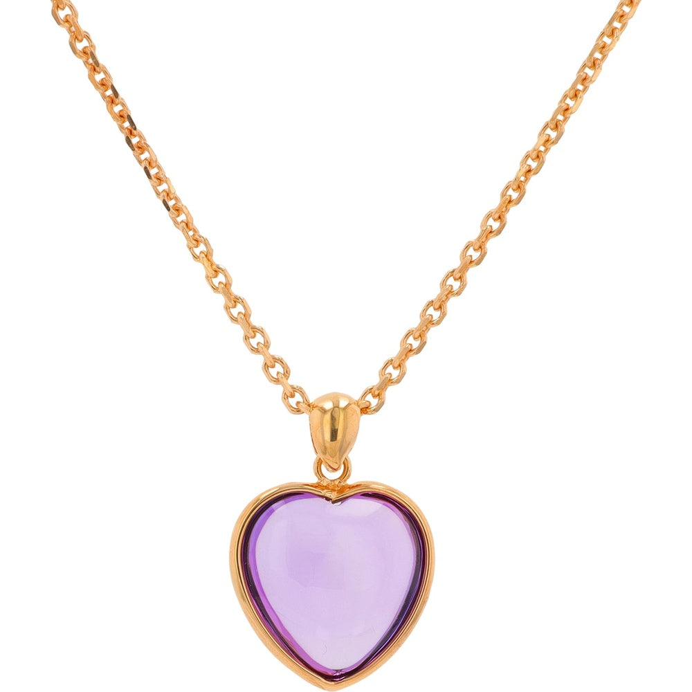 10K Rose Gold Heart Pendant with Bezel-Set Cabochon Amethyst – Purple Gemstone Necklace
