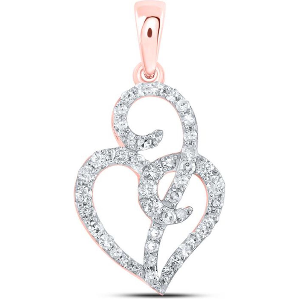 10K Rose Gold Heart Pendant with Prong-Set Round Diamonds - 1/3 Carat Total Diamond Weight