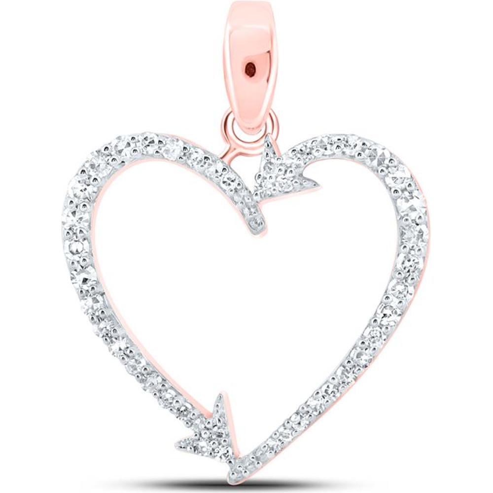 10K Rose Gold Heart Pendant with Prong-Set Round Diamonds and Arrow Motif - 0.19 Carat Total Diamond Weight