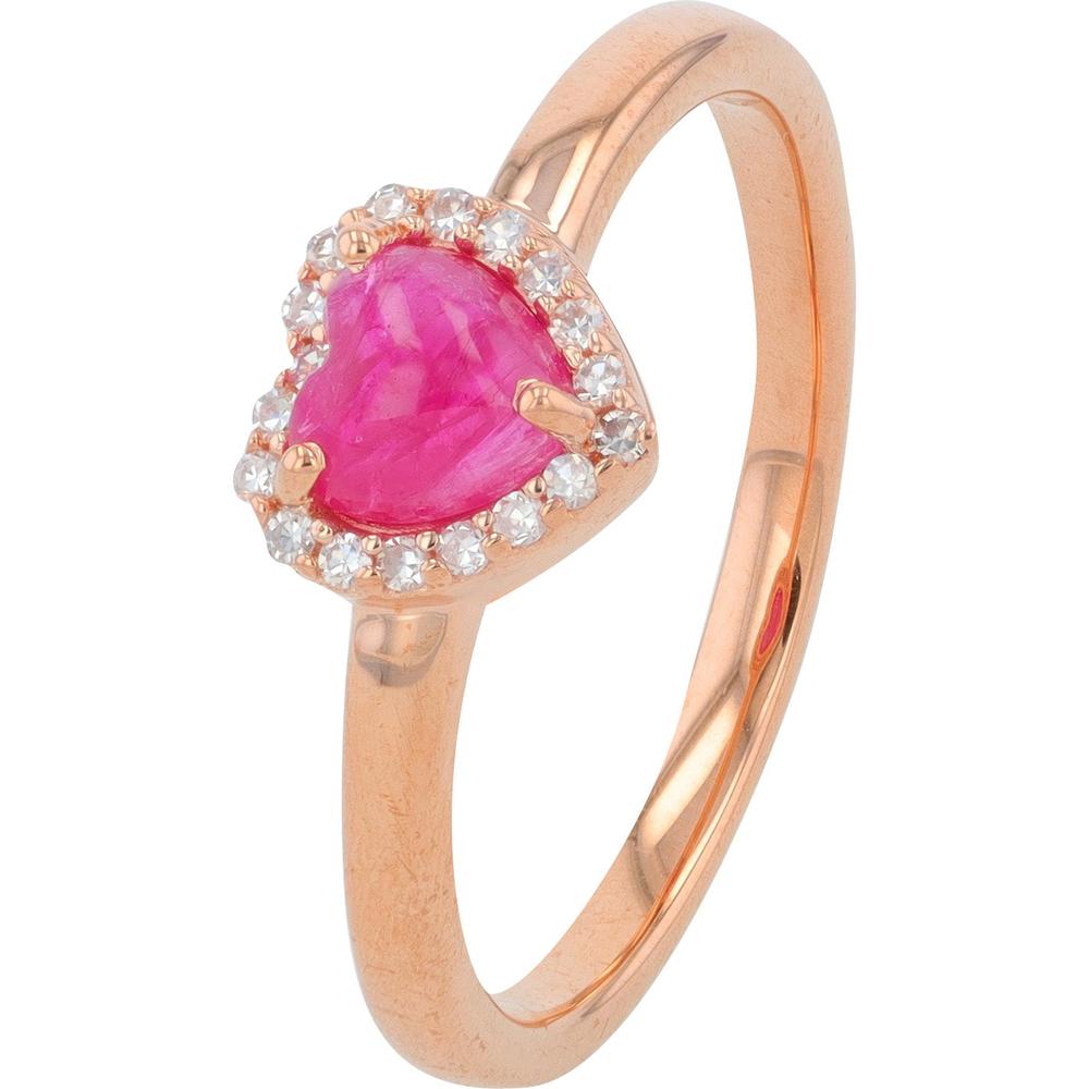 10K Rose Gold Heart-Shaped Ruby Ring with Diamond Halo - 0.70 Carats Ruby and 0.10 Carats Total Diamond Weight