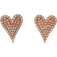 10K Rose Gold Heart Stud Earrings with Pavé-Set Round Diamonds - 0.25 Carat Total Diamond Weight