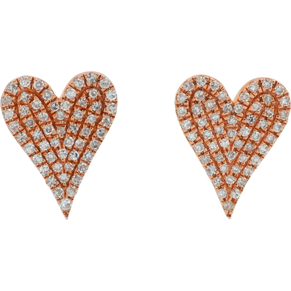 10K Rose Gold Heart Stud Earrings with Pavé-Set Round Diamonds - 0.25 Carat Total Diamond Weight