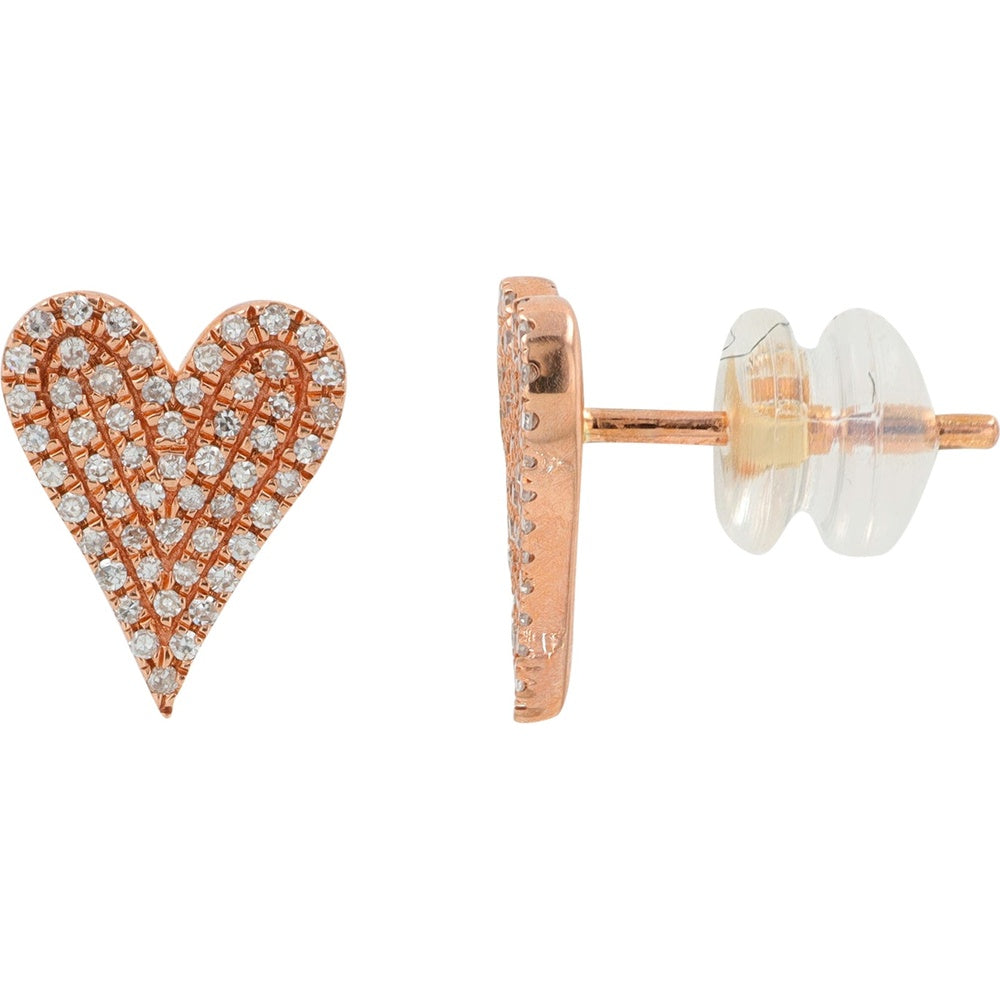 10K Rose Gold Heart Stud Earrings with Pavé-Set Round Diamonds - 0.25 Carat Total Diamond Weight