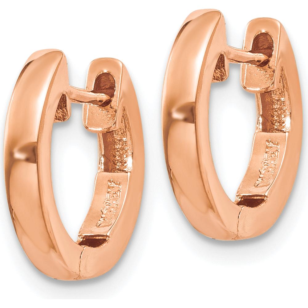 10K Rose Gold Hinged Hoop Earrings - Polished Finish 13mm Length