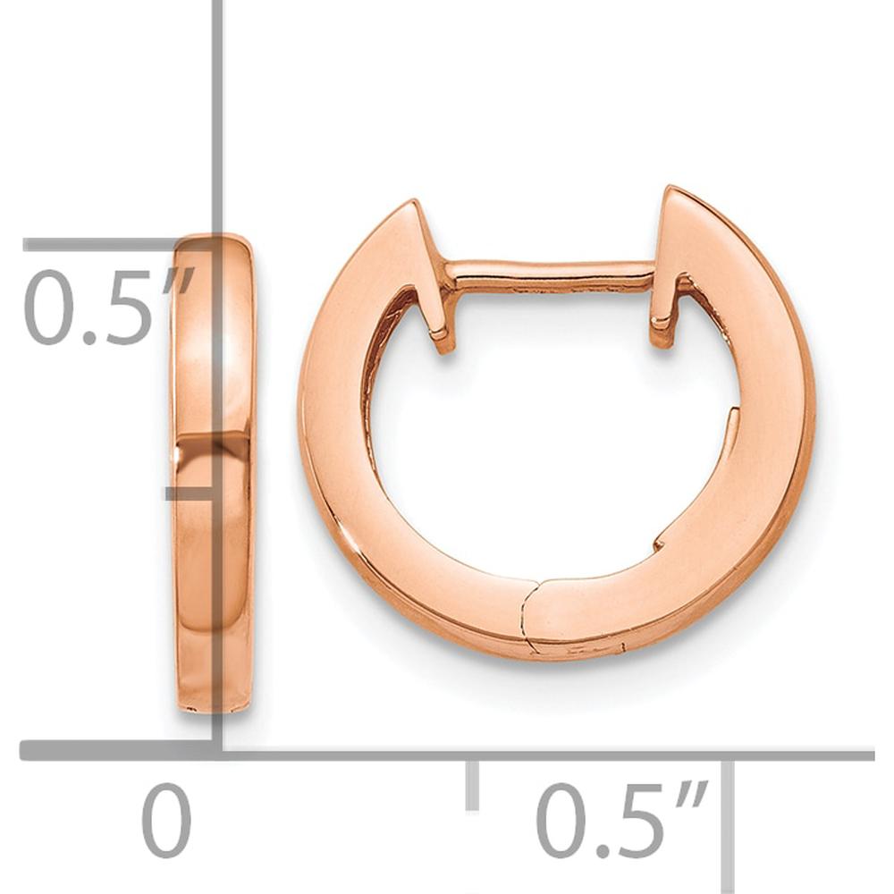 10K Rose Gold Hinged Hoop Earrings - Polished Finish 13mm Length