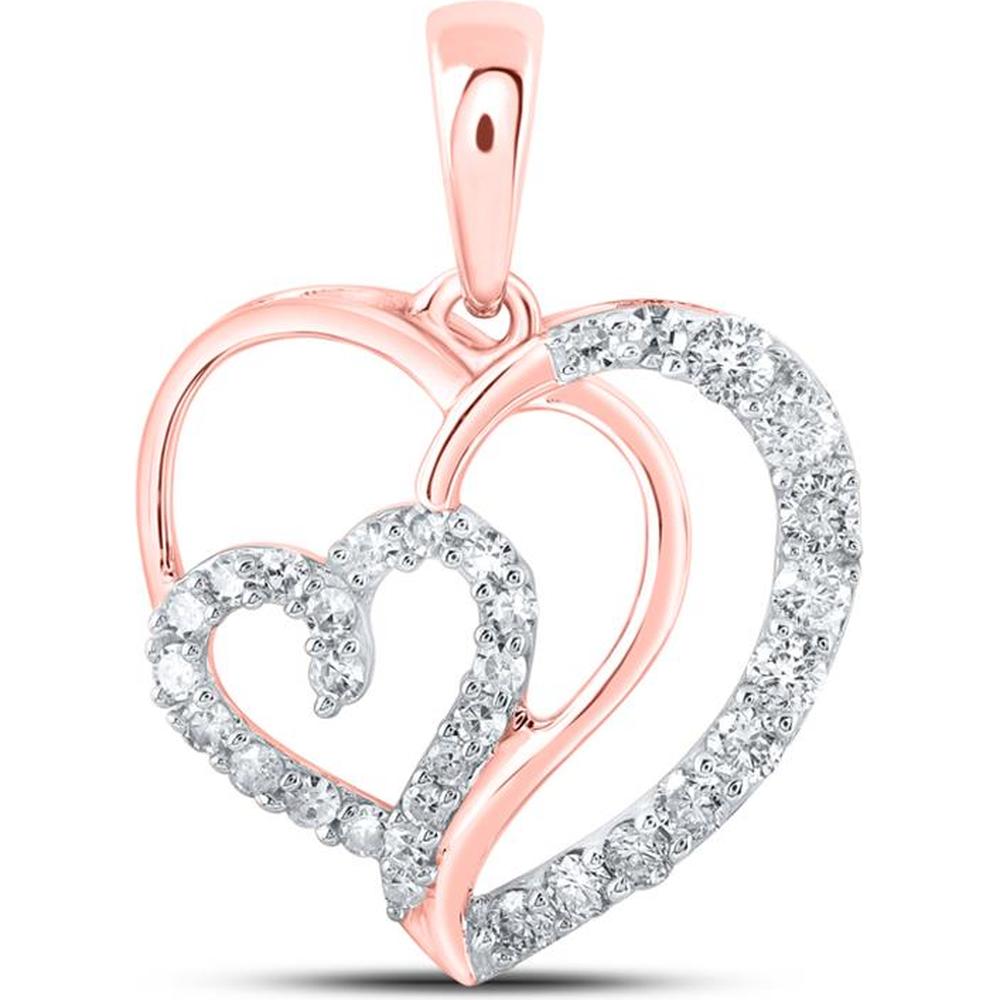 10K Rose Gold Intertwined Heart Pendant with Prong-Set Round Diamonds - 1/4 Carat Total Diamond Weight
