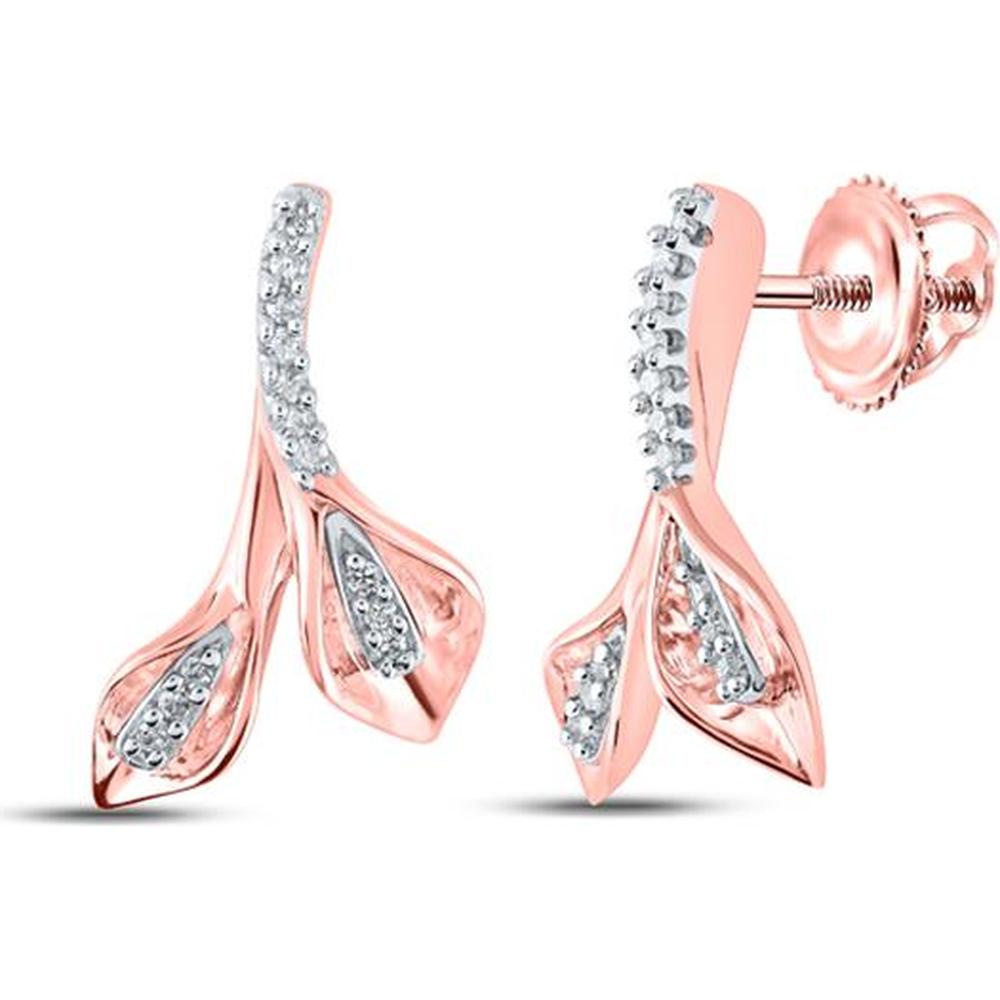 10K Rose Gold Leaf Motif Earrings with Prong-Set Round Diamonds - 1/10 Carat Total Diamond Weight