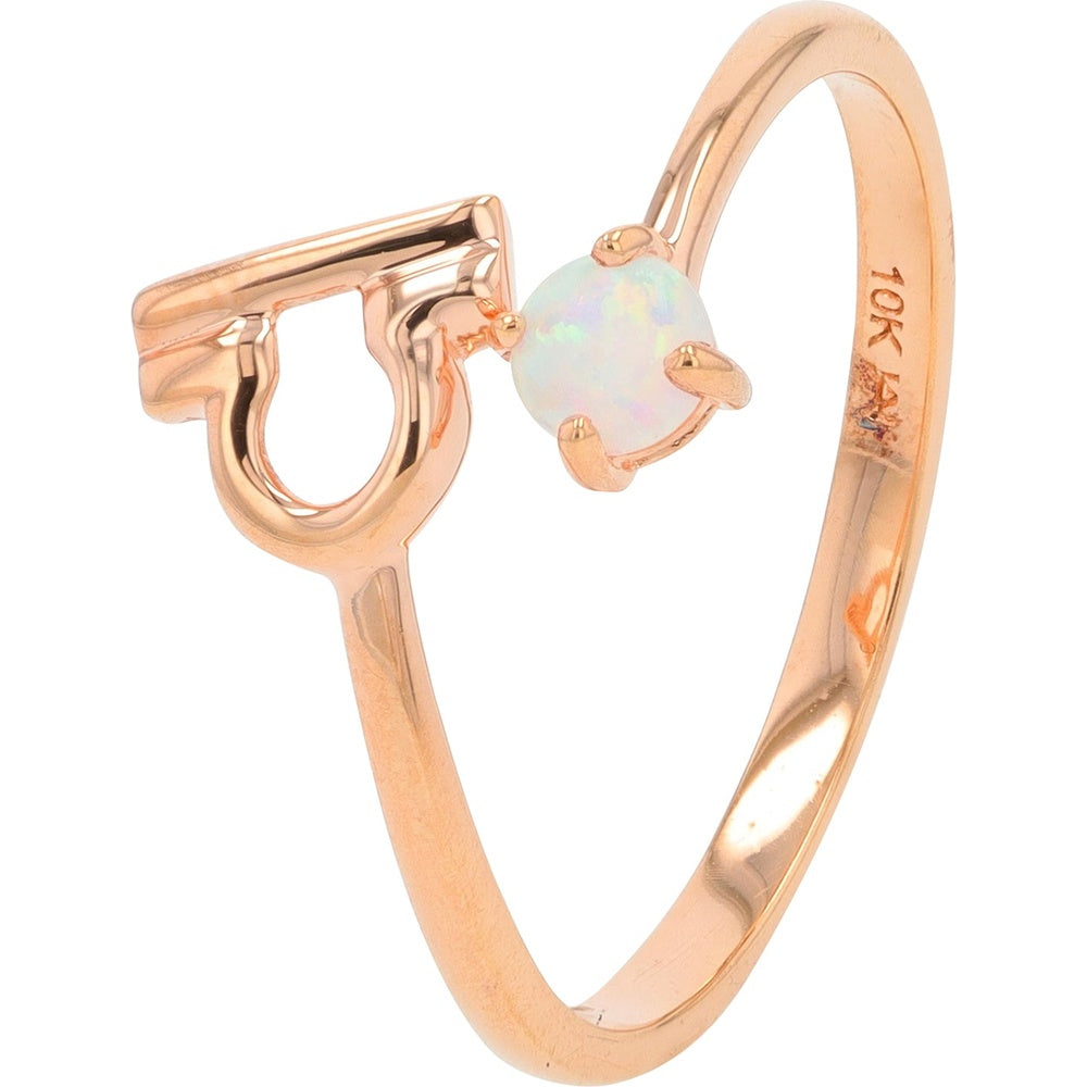 10K Rose Gold Libra Zodiac Ring with Round Created Opal - Astrological Statement Jewelry for Women