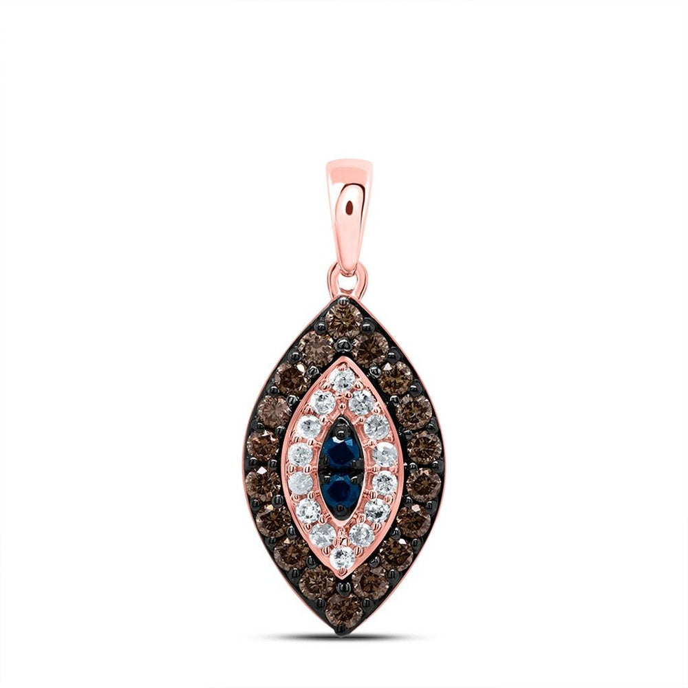 10K Rose Gold Marquise Brown and White Diamond Pendant - 1/2 Carat Total Diamond Weight