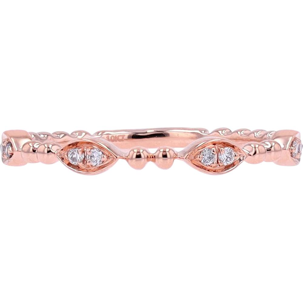 10K Rose Gold Marquise Diamond Beaded Band with Milgrain Detail - 0.06 Carat Total Diamond Weight