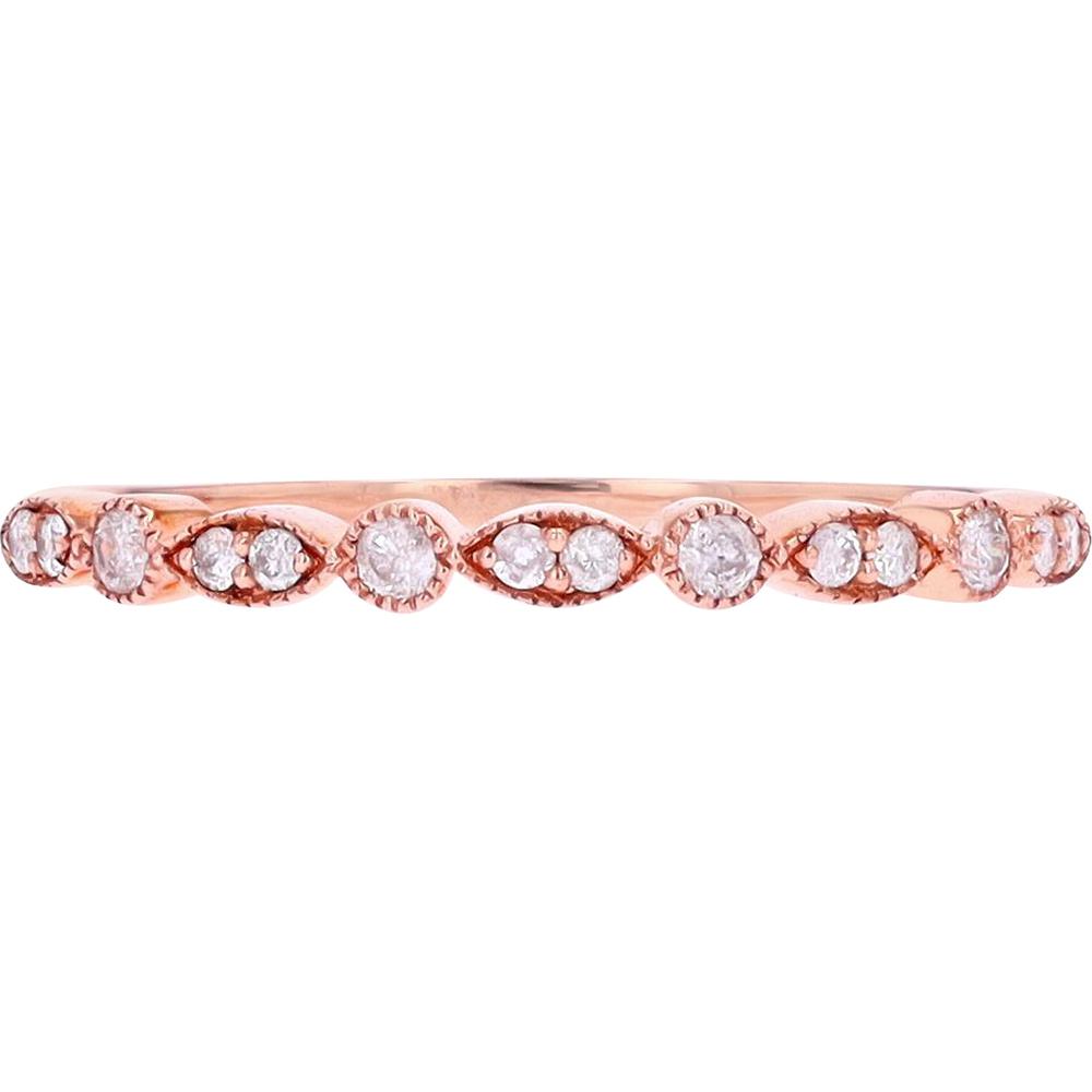 10K Rose Gold Milgrain Diamond Band with Marquise and Round Design - 0.18 Carats Total Diamond Weight