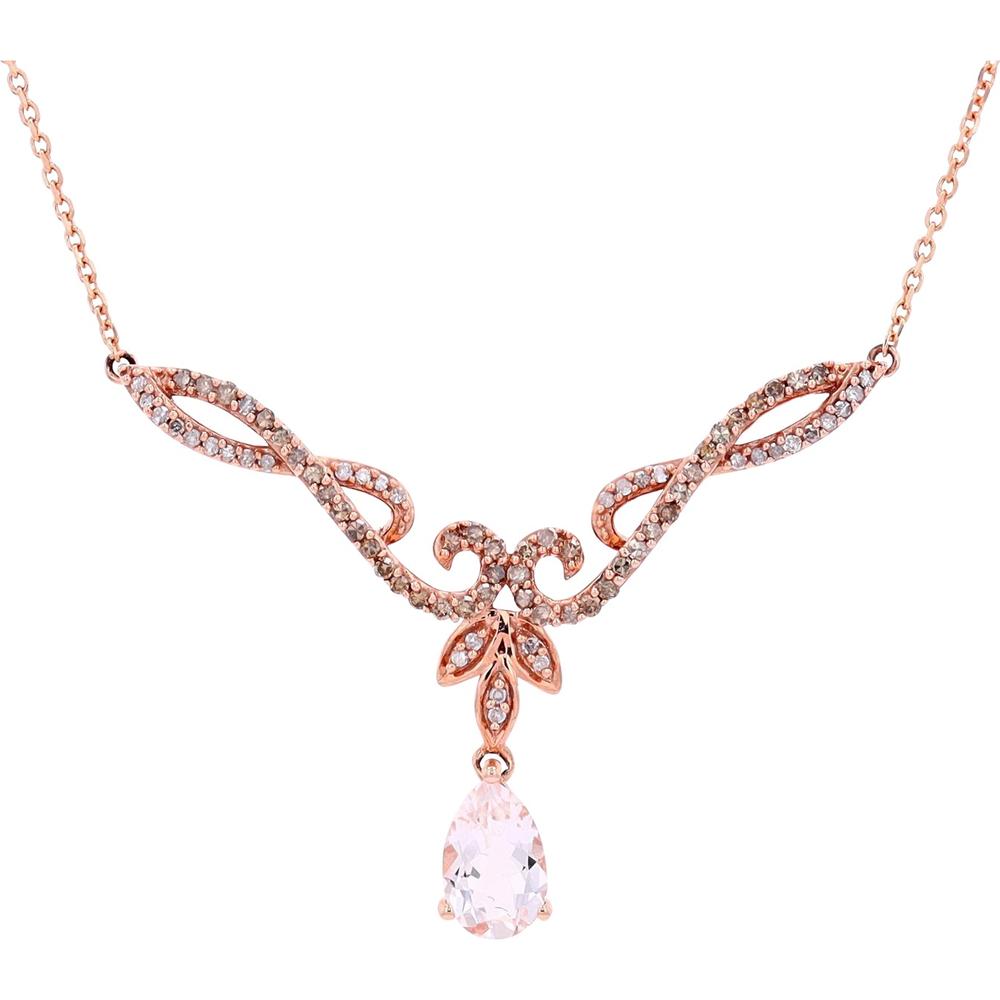 10K Rose Gold Morganite & Diamond Pendant Necklace - 0.34 Carats Total Diamond Weight