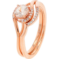 10K Rose Gold Morganite Bridal Set with Diamond Accents - 0.06 Carat Total Diamond Weight